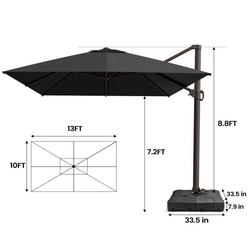 Pellebant 10 x 13 FT Patio Cantilever Umbrella Outdoor Offset Umbrella with Base