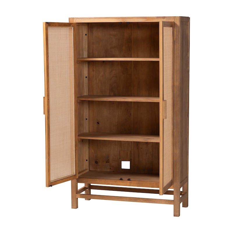 Sibu Storage Cabinet with Rattan Doors - Tall Accent Cabinet with Double Doors and Four Interior Shelves