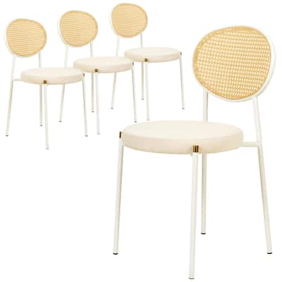 LeisureMod Euston Set of 4 Velvet Modern Dining Chair - Wicker Back Accent Chair for Home Living Room & Kitchen