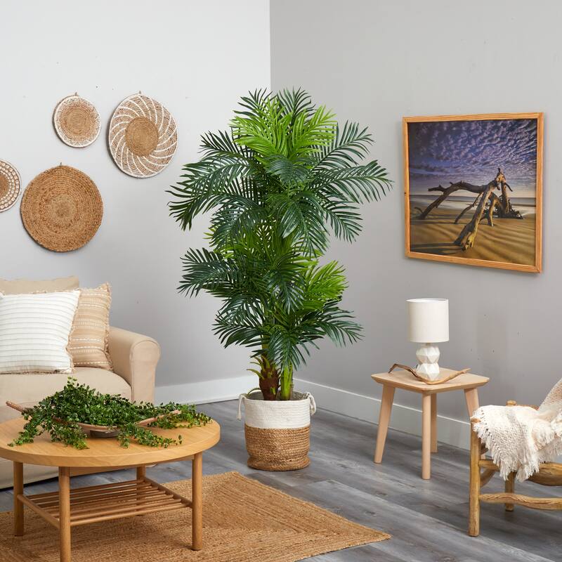 Artificial Palm Tree 6Ft - Realistic Indoor Tropical Tree with Cotton Planter - Home Decor Accent - Green