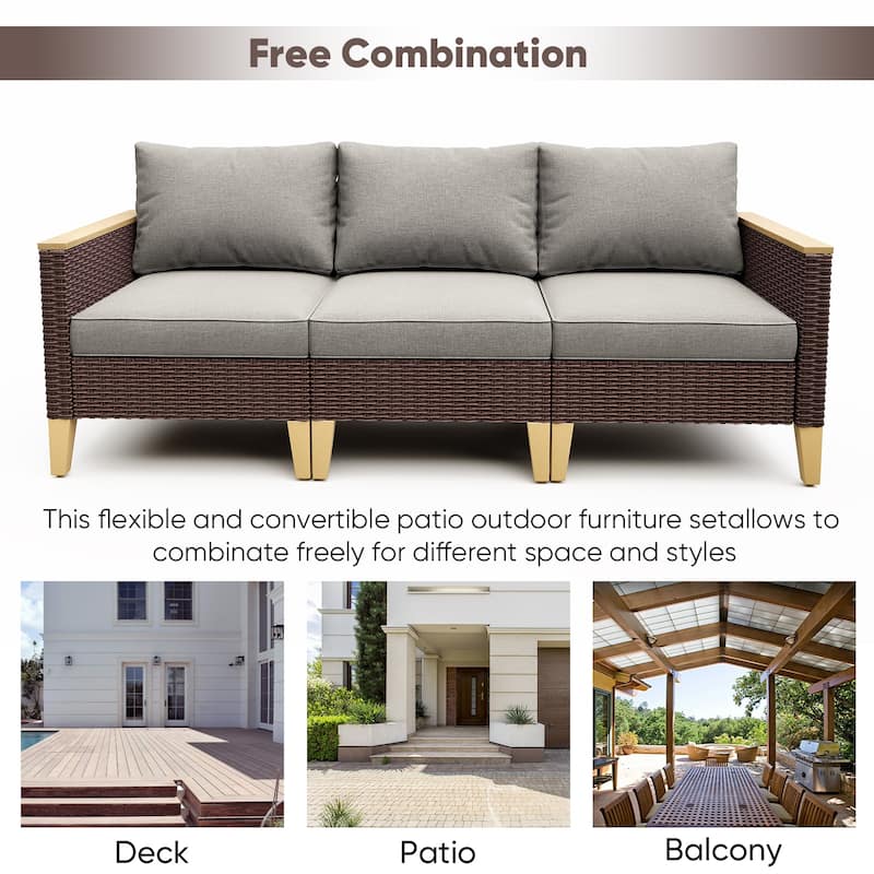 Gymojoy 3-Seat Sofa Wicker Rattan Sectional Sofa