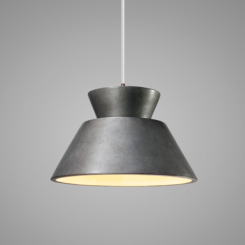 Carbon Loft Chizukeki Trapezoid 1-light Dark Bronze Pendant with Antique Silver Shade, White Cord
