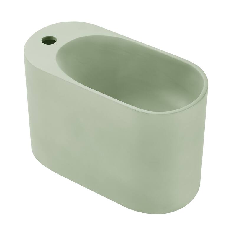 Terre 18" Solid Surface Oval Wall-Mounted Sink With Left Side Faucet Mount In Matte Palm Green - 18