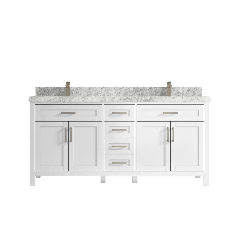 Willow Collections 72 in. W x 22 in. D Double Sink Bathroom Vanity with Countertop - 2" Carrara Marble - White