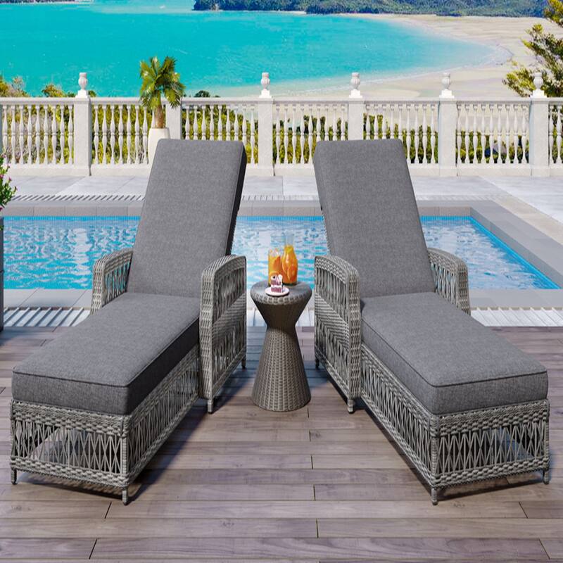 Outdoor Wicker Chaise Lounge with Armrests