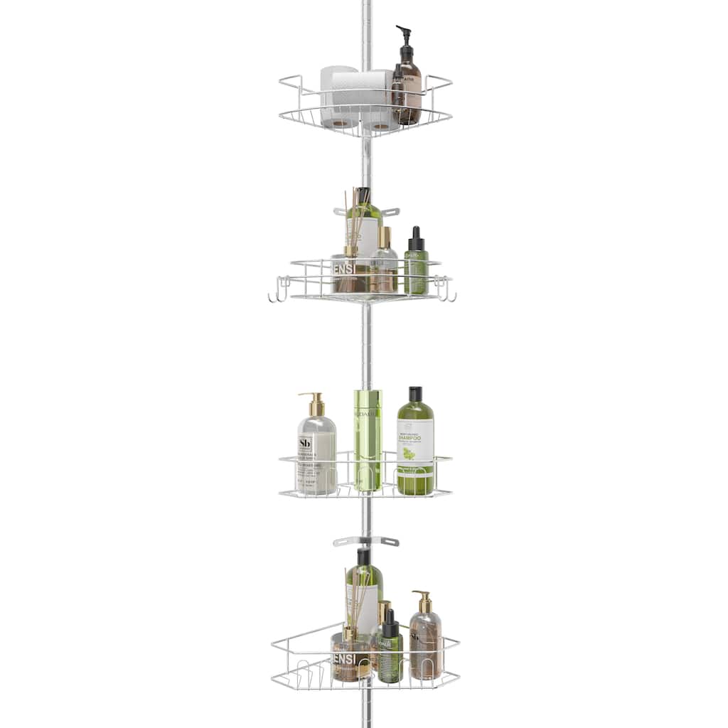 Tension Pole Corner Shower Caddy with 4 Adjustable Baskets