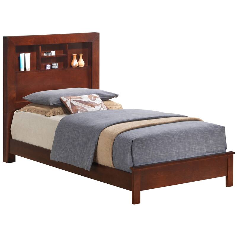Twin Platform Bed with Storage Shelves - 81" - Brown