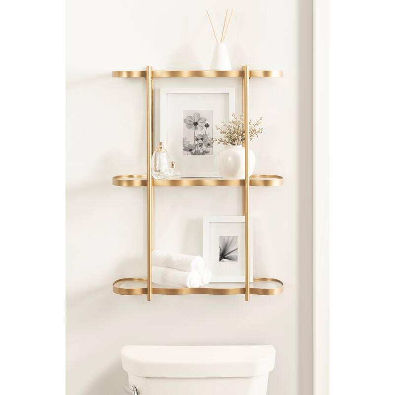 Kate and Laurel Curventi Tiered Wall Shelf Glass and Metal - 21x8x28