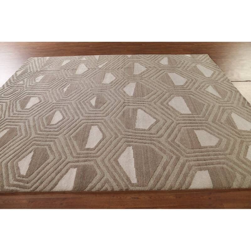 All-Over Geometric Modern Area Rug Handmade Wool Carpet - 8'1"x 9'10"