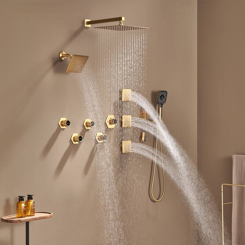 12-inch 4 Functions Wall Mounteded Thermostatic Rainfall Dual Shower Heads Set