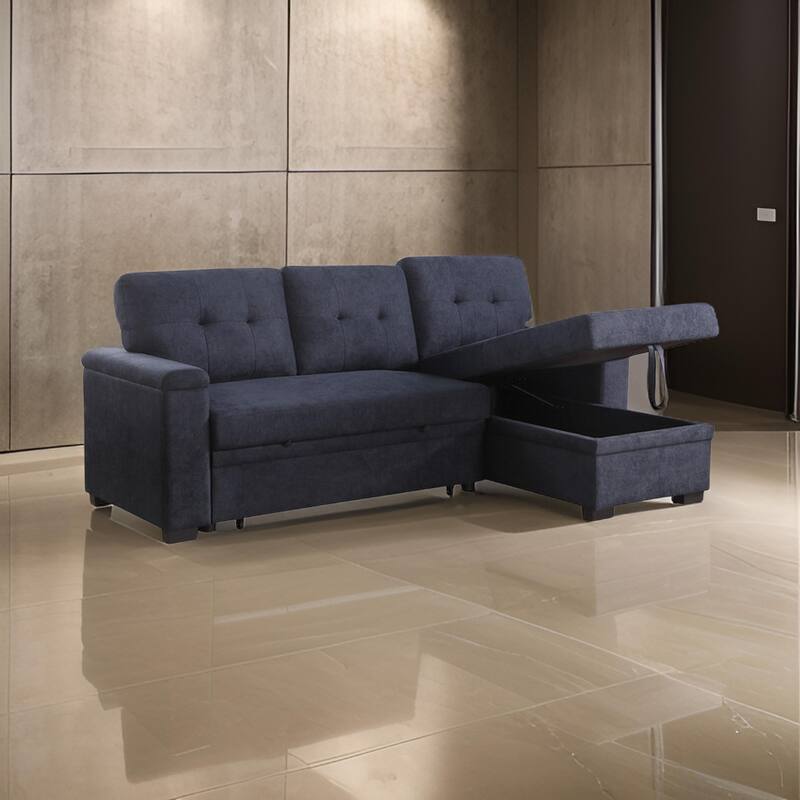Lusy 85 Inch Reversible Sleeper Sectional Sofa, Storage Chaise, Dark Gray