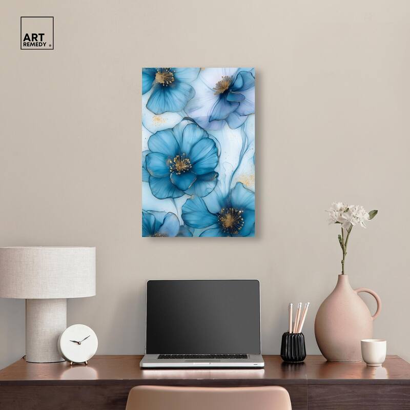 Gilded Cyanescence Canvas by Art Remedy, Gallery Wrapped