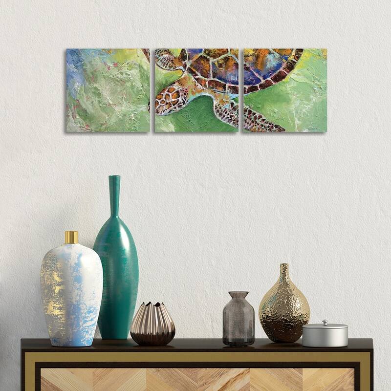 iCanvas "Caribbean Sea Turtle" by Michael Creese 3-Piece Canvas Wall Art Set - 12x36x1.5