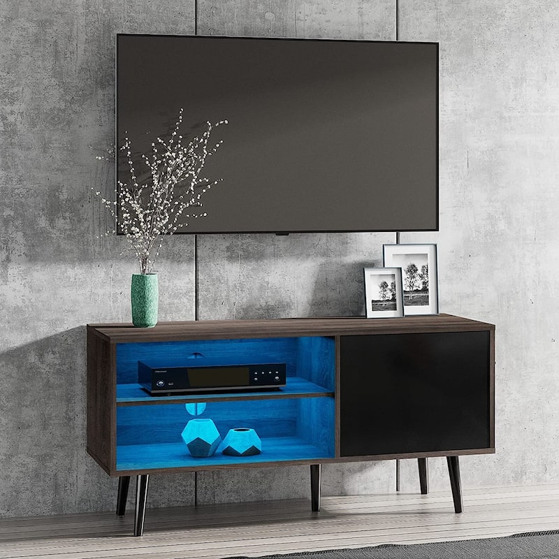 WAMPAT Black/ Brown Mid-century Modern TV Stand