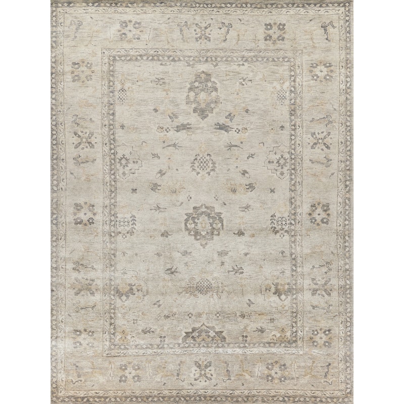 EXQUISITE RUGS Antique Weave Oushak Hand-knotted New Zealand Wool Ivory/Brown Rug.