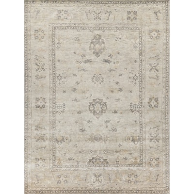 EXQUISITE RUGS Antique Weave Oushak Hand-knotted New Zealand Wool Ivory/Brown Rug.