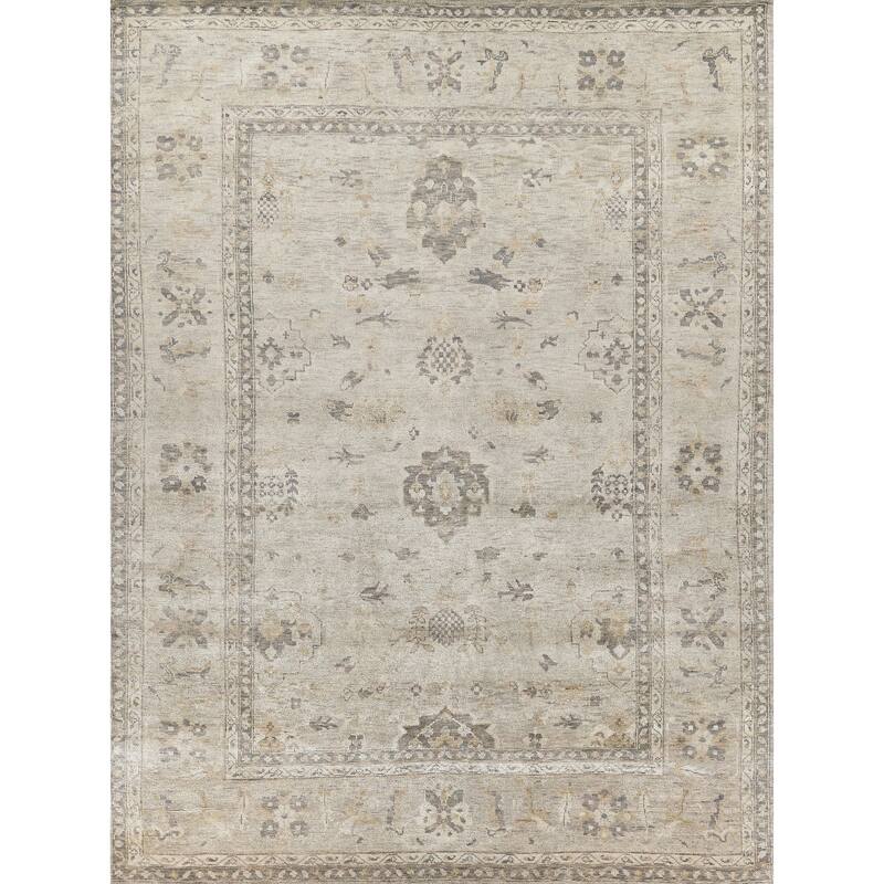 EXQUISITE RUGS Antique Weave Oushak Hand-knotted New Zealand Wool Ivory/Brown Rug.