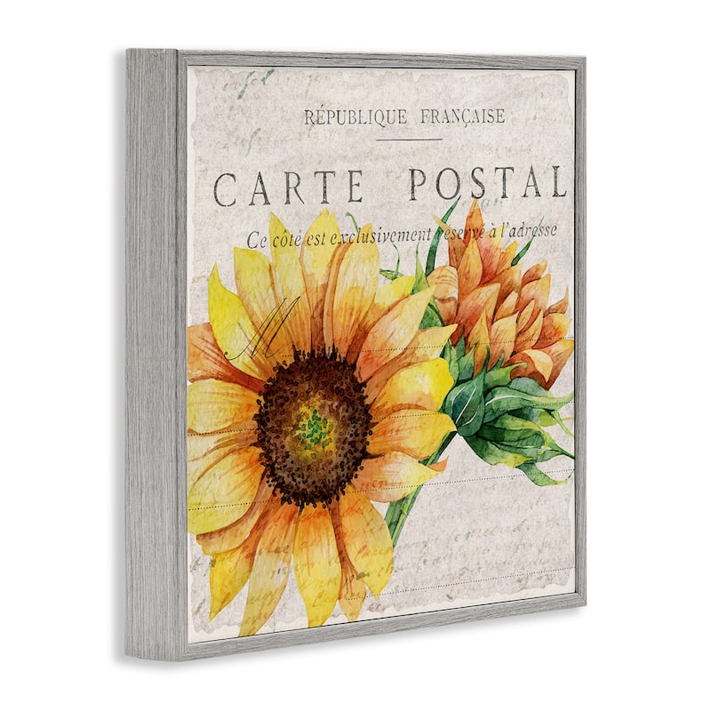 Stupell Vintage French Sunflower Postcard Floral Illustration Framed Wall Art, 12x12
