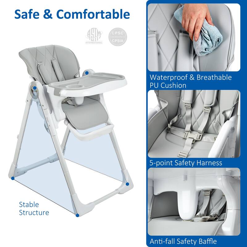 Kids Foldable High Chair with Adjustable Height and Recline