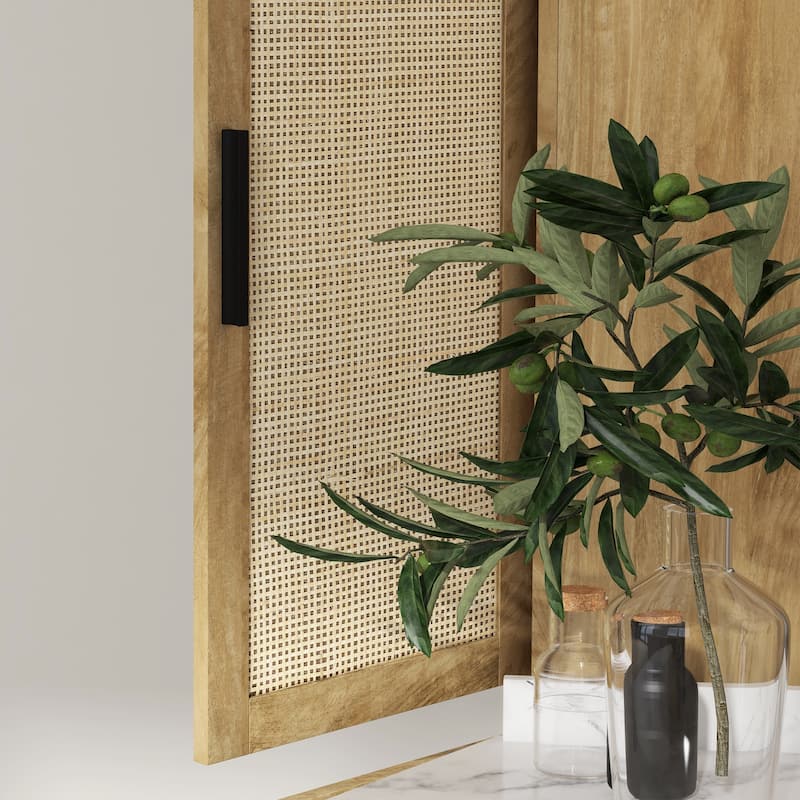 Rattan Kitchen Storage Cabinet with Adjustable Shelf