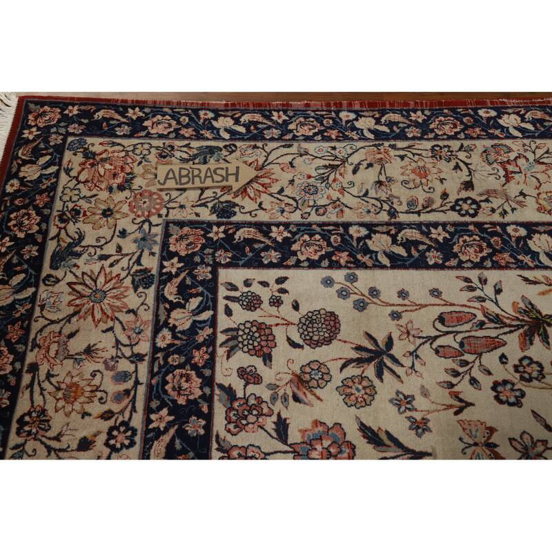 Hand Knotted Oriental 100% Wool Carpet Traditional All-Over Beige & Ivories Isfahan Area Rug - 12' 0'' X 8' 3''