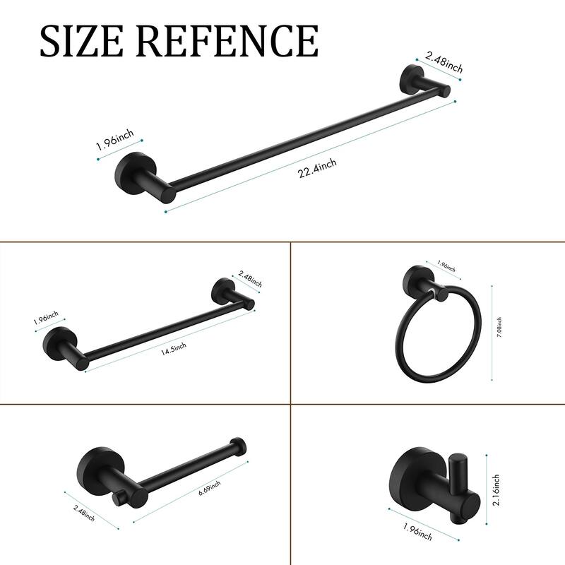 6 Piece Aluminum Bathroom Towel Rack Set Wall Mount
