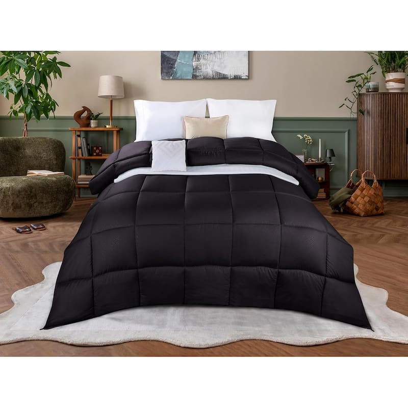 Superior Monochrome Basketweave Microfiber Down Alternative Comforter - Full/Queen - Black