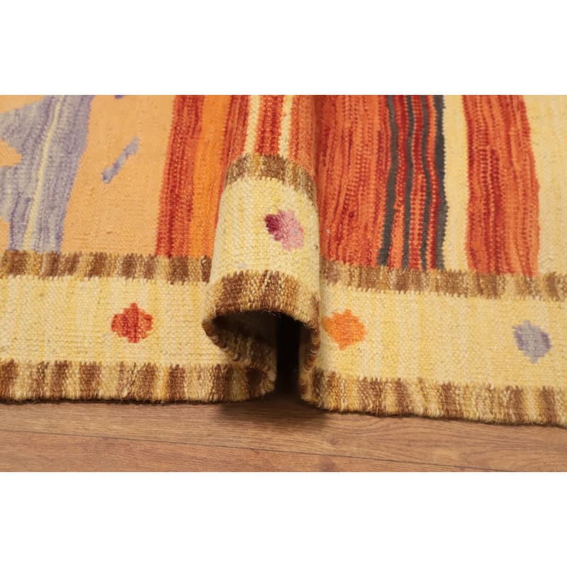 Hand Woven Oriental 100% Wool Carpet Southwestern Tribal Oranges & Rust Kilim Area Rug - 4' 0'' X 2' 0''