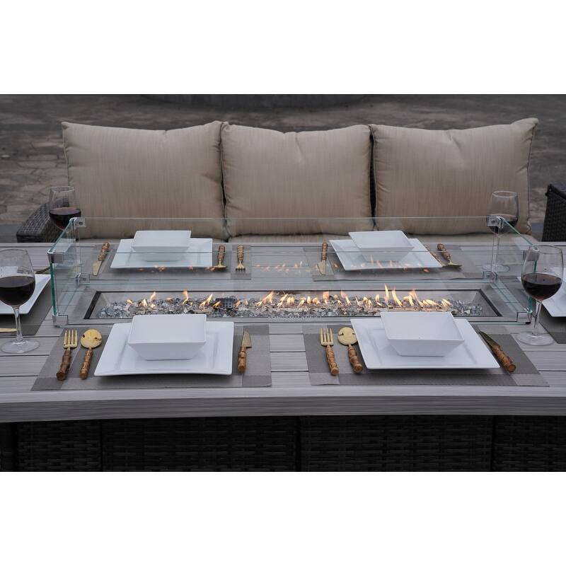 7-Piece Patio Conversational Sofa Set with Aluminium Firepit Table