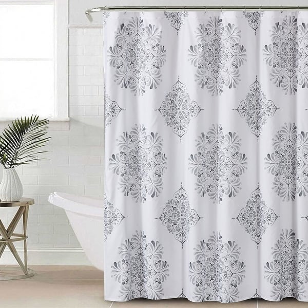 Style Quarters Anita Gray and White Medallion Shower Curtain Bed Bath