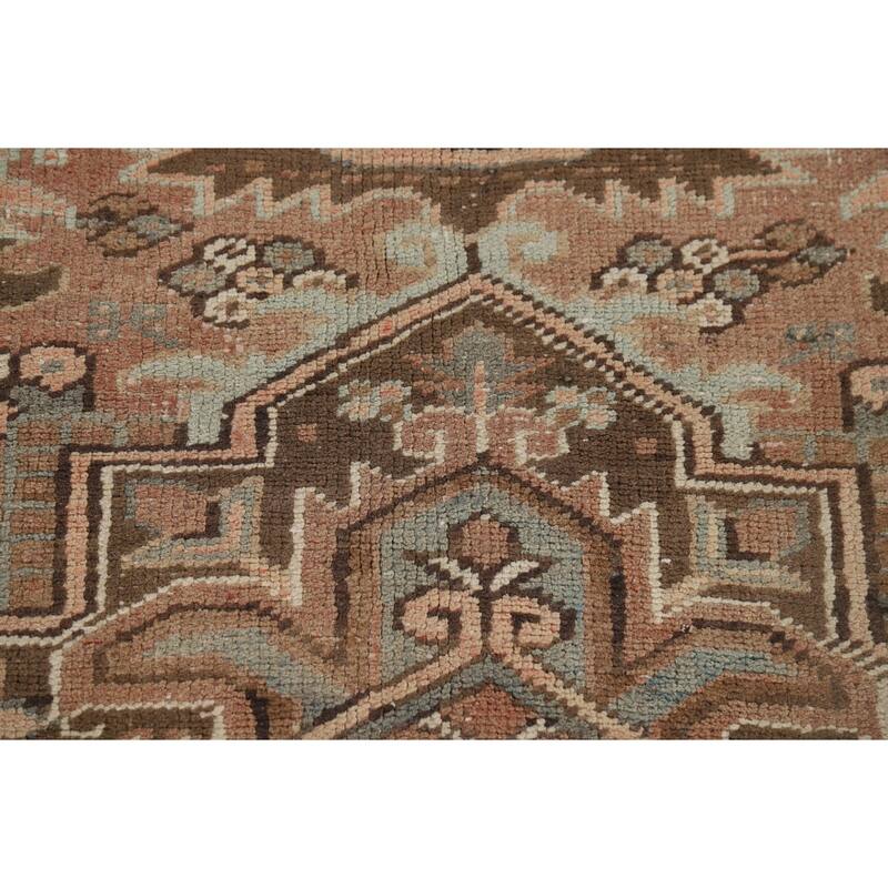 Geometric Heriz Vintage Persian Area Rug Hand-Knotted Wool Carpet - 8'0" x 10'9"