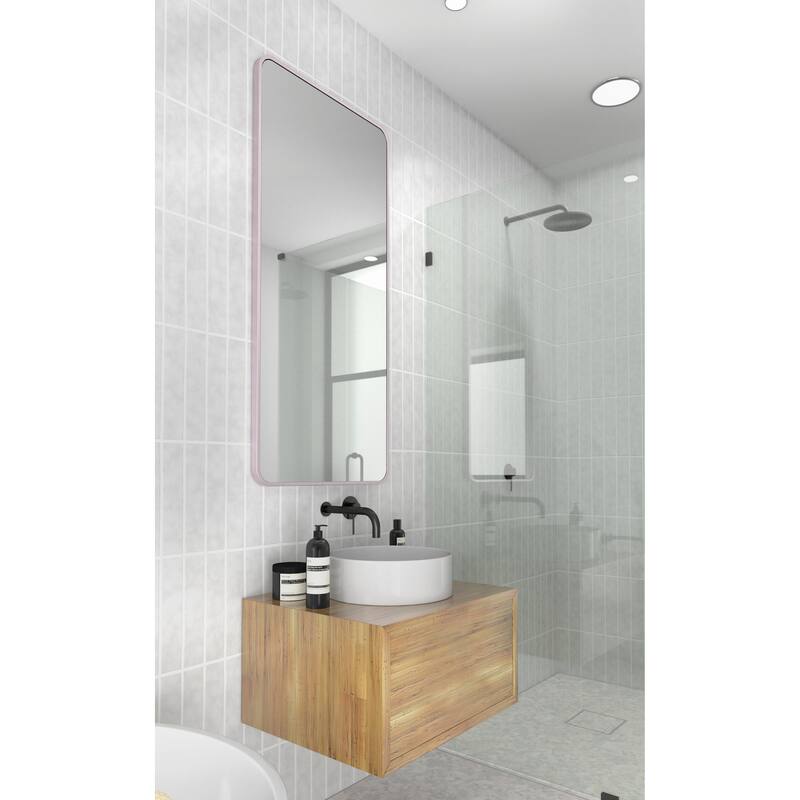 Glass Warehouse 48 in. H x 22 in. W Radius Corner Stainless Steel Framed Mirror