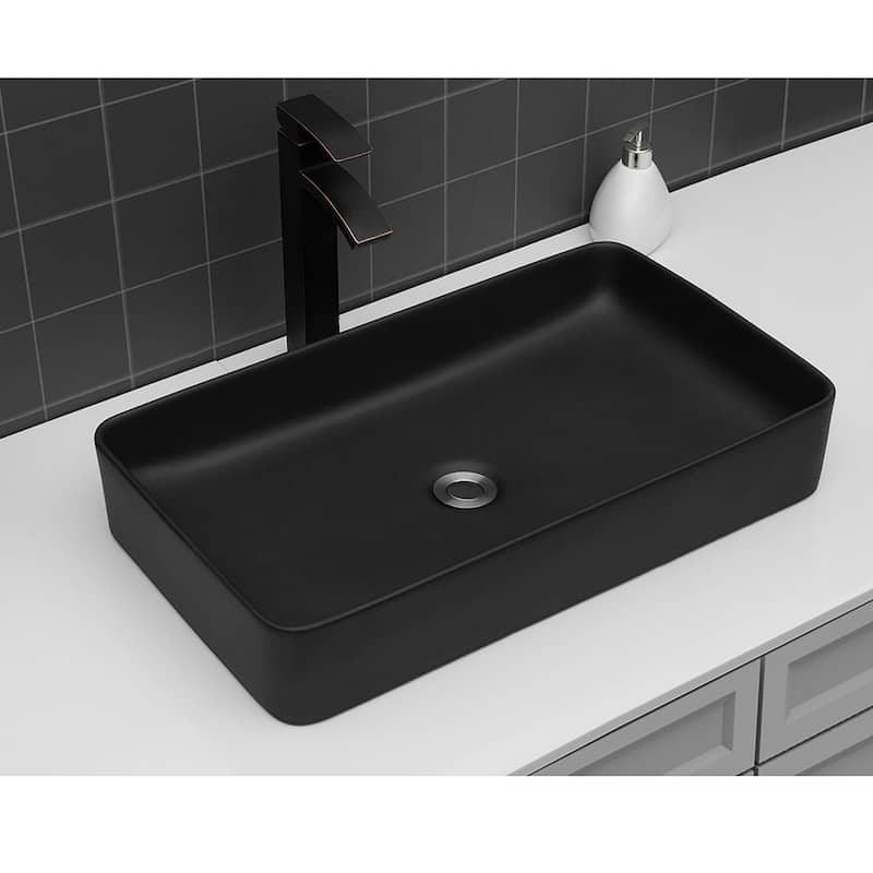 Black Vitreous China Rectangular Vessel Bathroom Sink