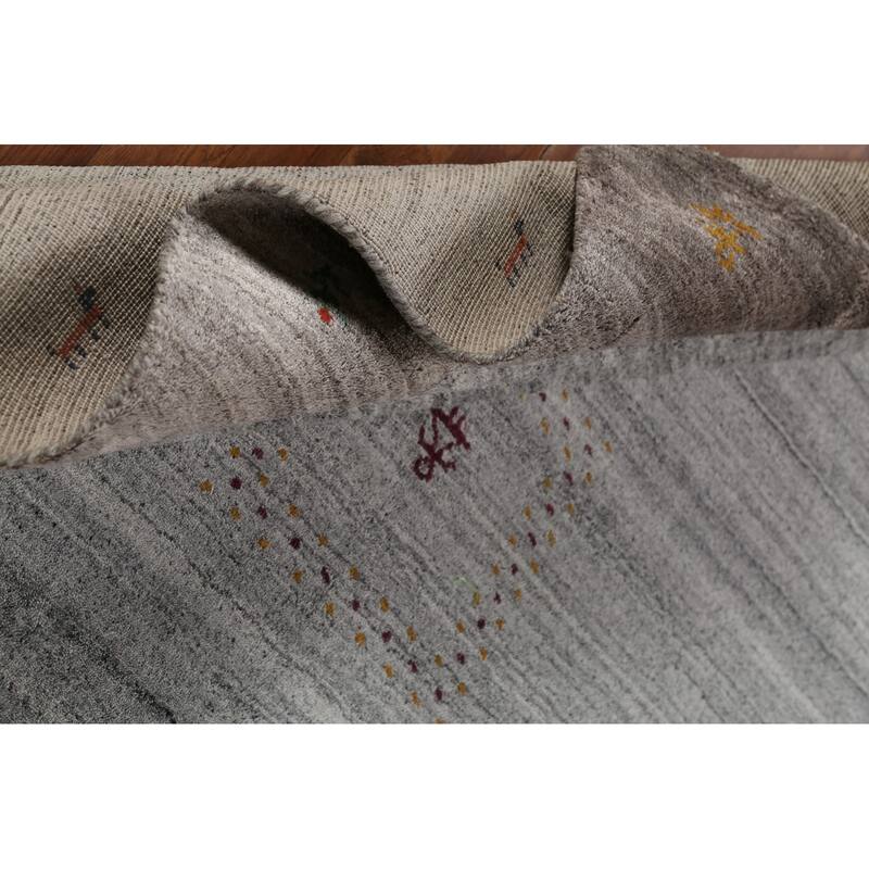 Tribal Striped Gabbeh Indian Area Rug Handmade Grey Wool Carpet - 6'9"x 8'3"