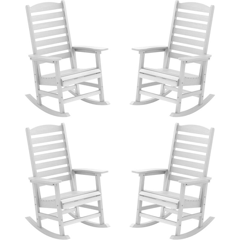WINSOON All Weather HIPS Outdoor Rocking Chair with Curved Backrest - Set of 4 - White