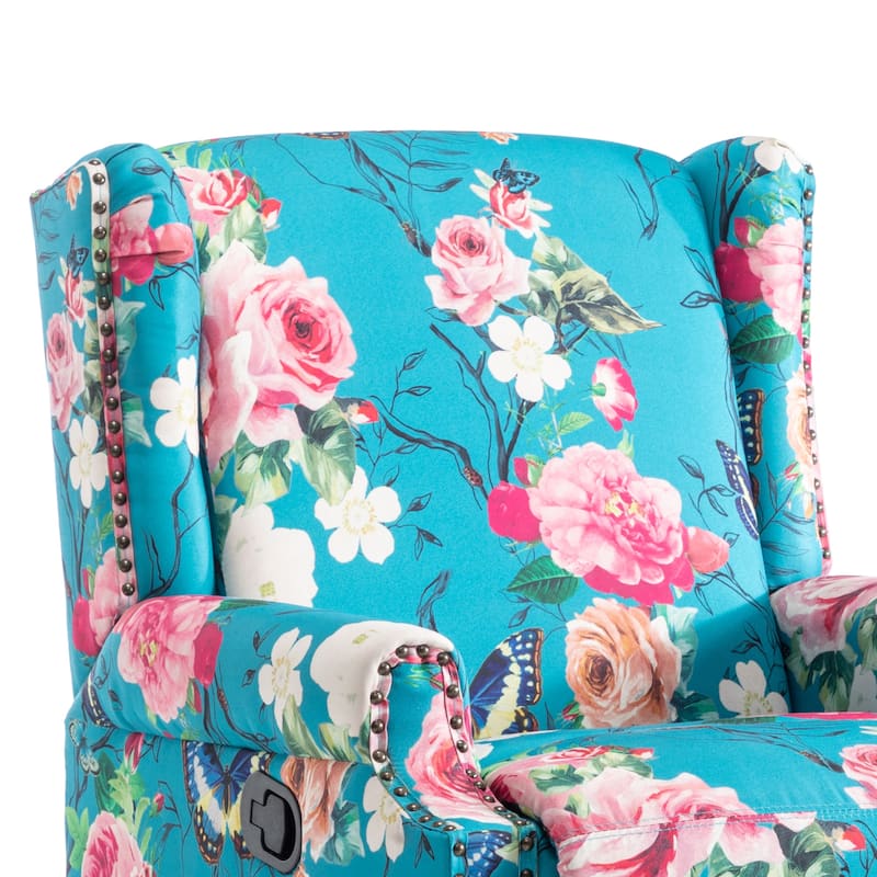 29'' W Pattern Floral Swivel Manual Push Back Recliner Glider Chair