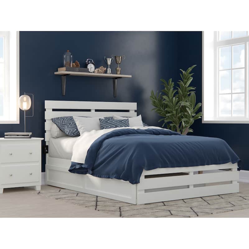 Oxford Bed with Footboard and USB Turbo Charger with Twin Trundle - White - Full