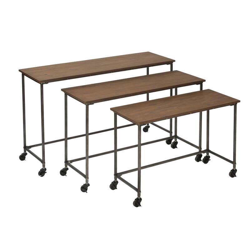 Wood Accent Tables on Wheels (Set of 3)