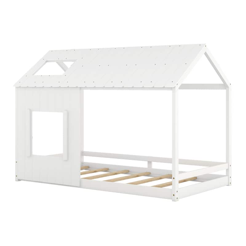 Wooden Race Car-Shaped Platform Bed with Wheels
