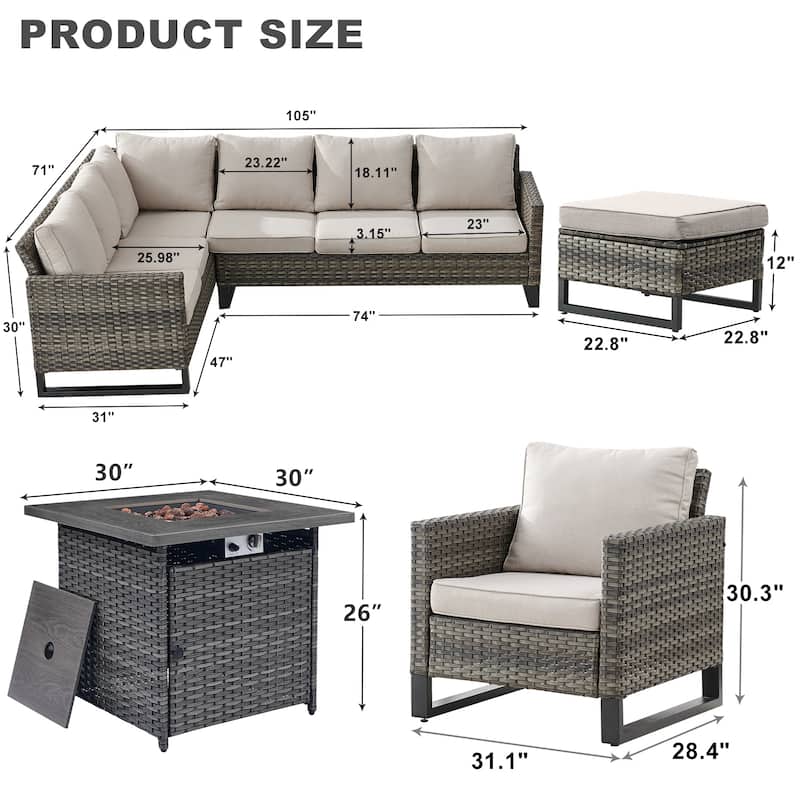 Gymojoy 7PCS Sectional PE Wicker Rattan Sofa