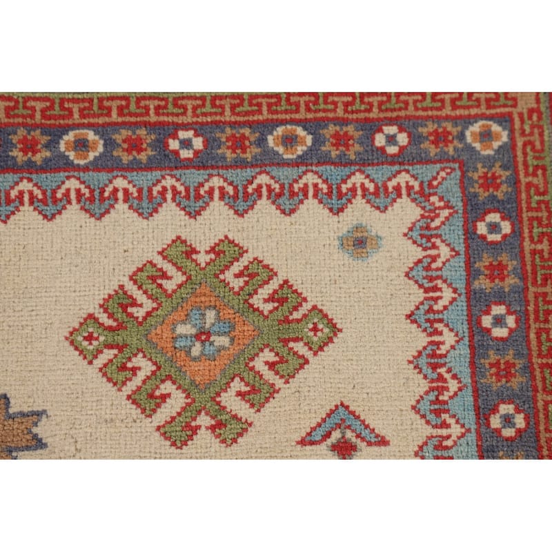 Ivory Kazak Area Rug Handmade Wool Carpet - 5'9" x 7'8"