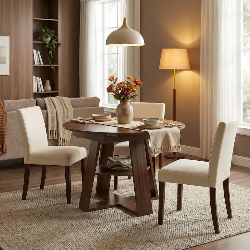 43"-59" Extendable Oval Dining Table with Storage Base, Modern Round to Oval Kitchen Table