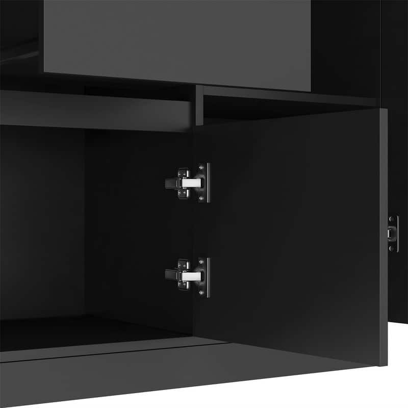 Kitchen Pantry Cabinet with Microwave Stand and 2 Drawers, Freestanding Buffet Cupboards Sideboard with Charging Station