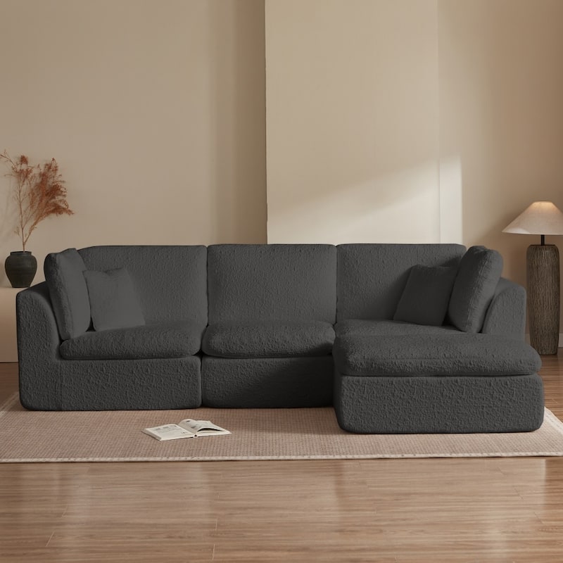 110" Convertible L-Shape 3-Seater Cloud Sectional Sofa with Ottoman