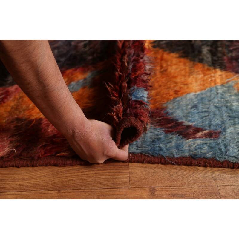 Hand Knotted Oriental 100% Wool Carpet Modern Tribal Red Moroccan Area Rug - 9' 9'' X 6' 10''