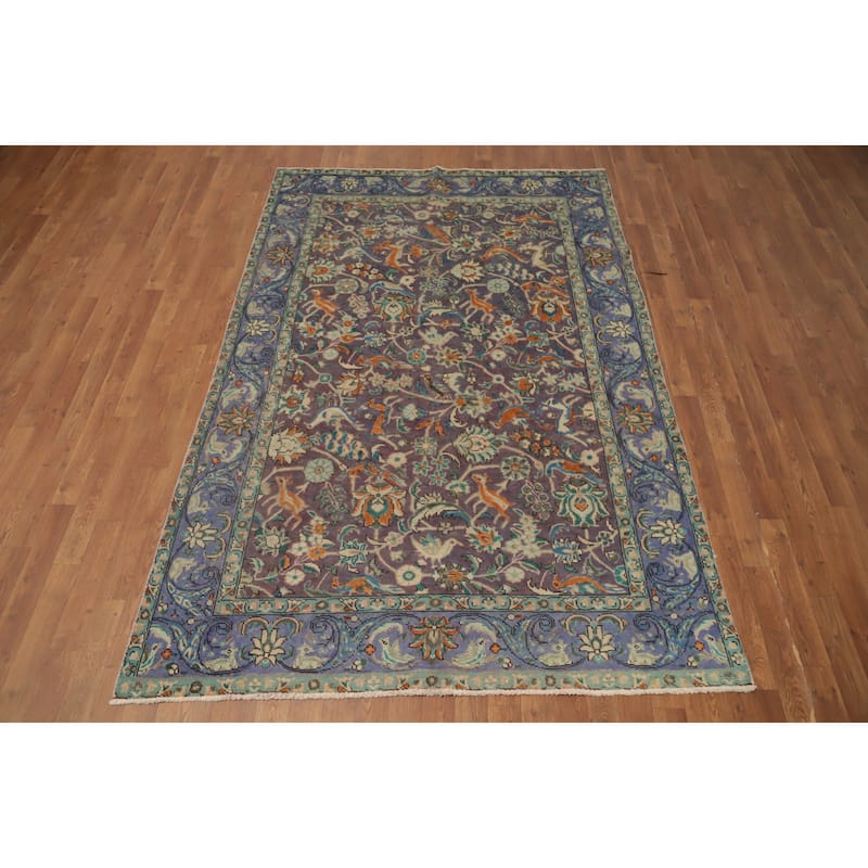 Hand Knotted Oriental 100% Wool Carpet Traditional All-Over Purples Tabriz Area Rug - 7' 10'' X 5' 3''