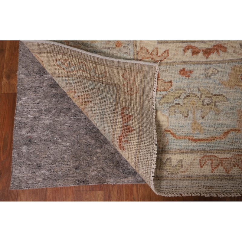 Vegetable Dye Oushak Area Rug Hand-Knotted Floral Beige Wool Carpet - 7'11" x 10'2"