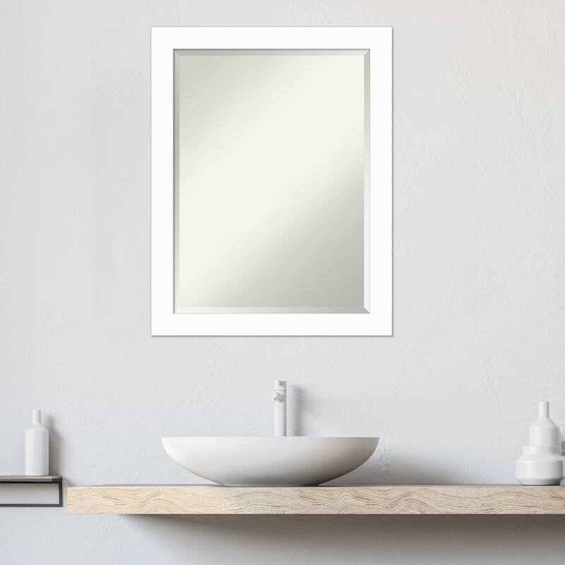 Basic Narrow Beveled Wood Framed Bathroom Vanity Wall Mirror
