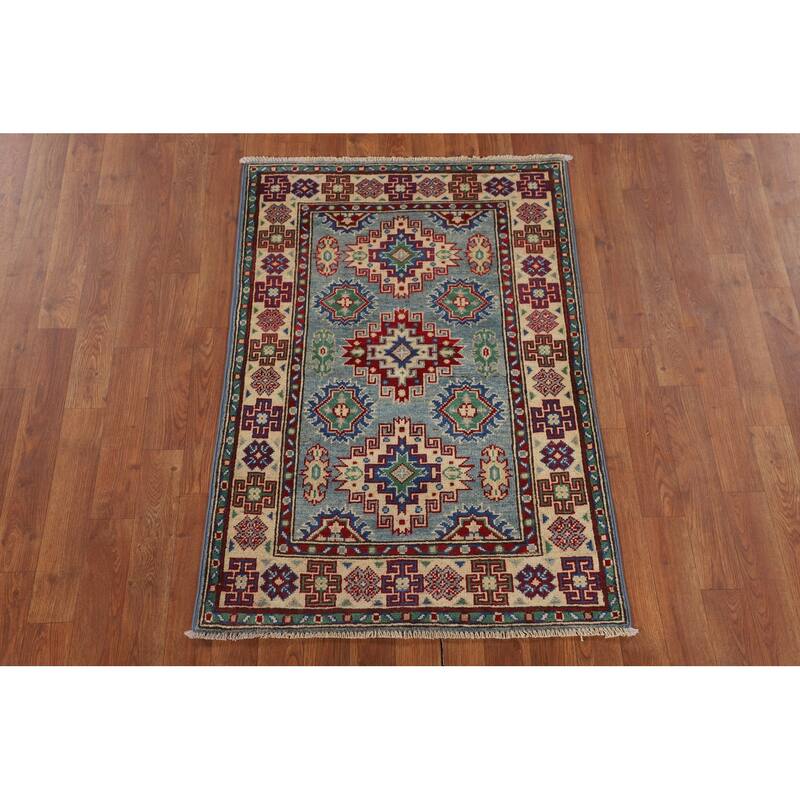Light Blue Kazak Accent Rug Hand-Knotted Bedroom Wool Carpet - 2'7" x 3'10"