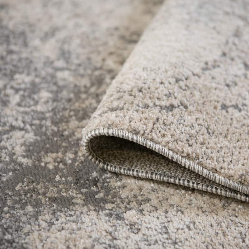 Yamanu Ester Cream Abstract Polyester Area Rug